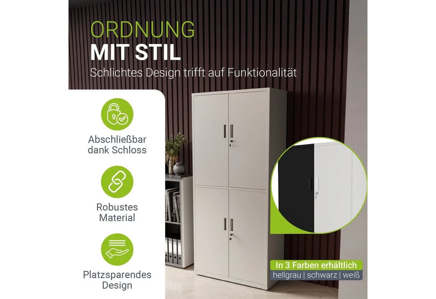 Juskys Aktenschrank Metall 180x80x40 cm 2 Türen Abschließbar Höhenverstellbar Hellgrau - Bild 2