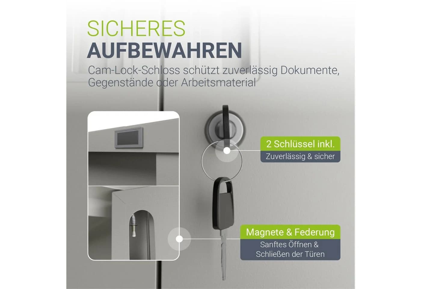 Juskys Aktenschrank Metall 180x80x40 cm 2 Türen Abschließbar Höhenverstellbar Hellgrau - Bild 4