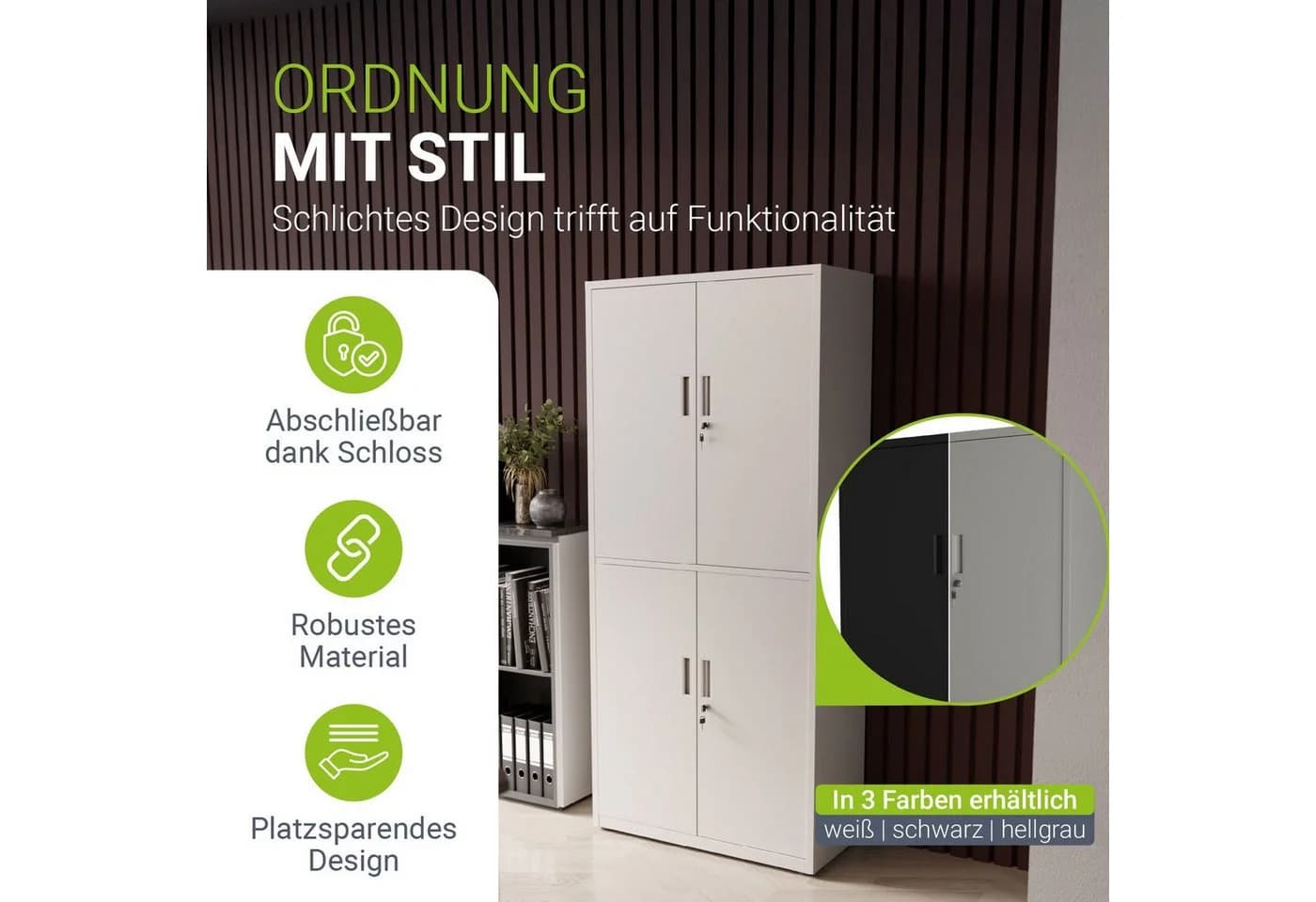 Juskys Aktenschrank Metall 2 Türen Weiß abschließbar - Bild 2