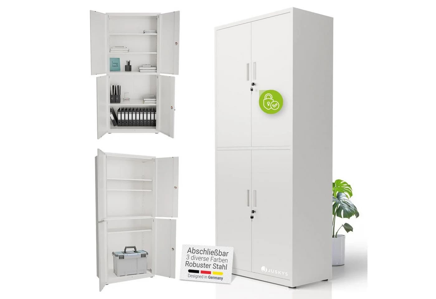 Juskys Aktenschrank Metall 2 Türen Weiß abschließbar - Bild 3
