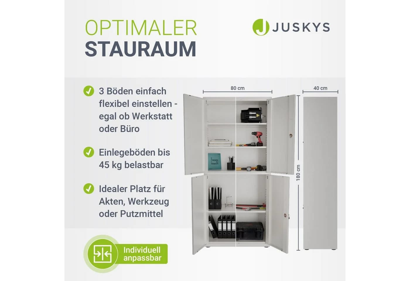 Juskys Aktenschrank Metall 2 Türen Weiß abschließbar - Bild 5