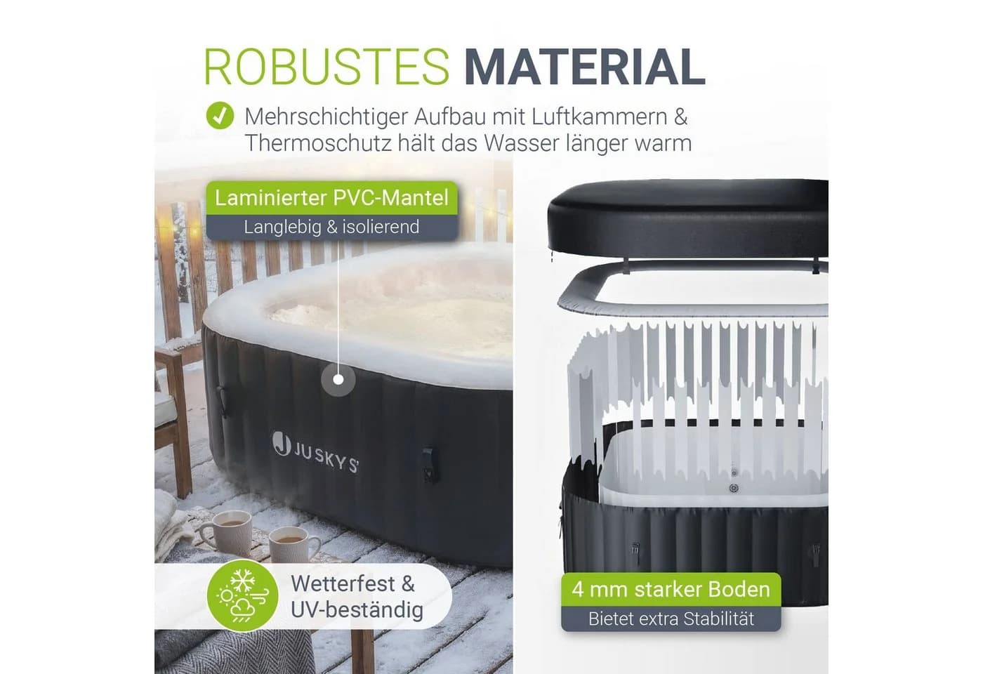 Juskys Whirlpool SpaLuxe 130 Sprudeldüsen 2400W Heizung 910L Schwarz/Weiß - Bild 4