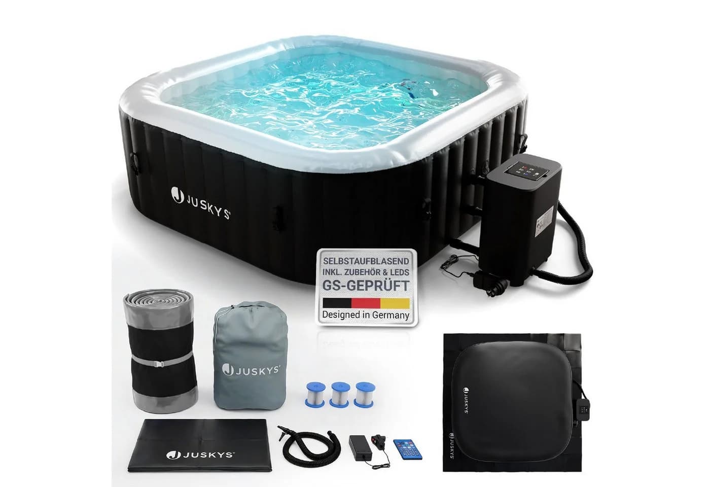 Juskys Whirlpool SpaLuxe mit LED 130 Sprudeldüsen 2400W Heizung 910L - Bild 2