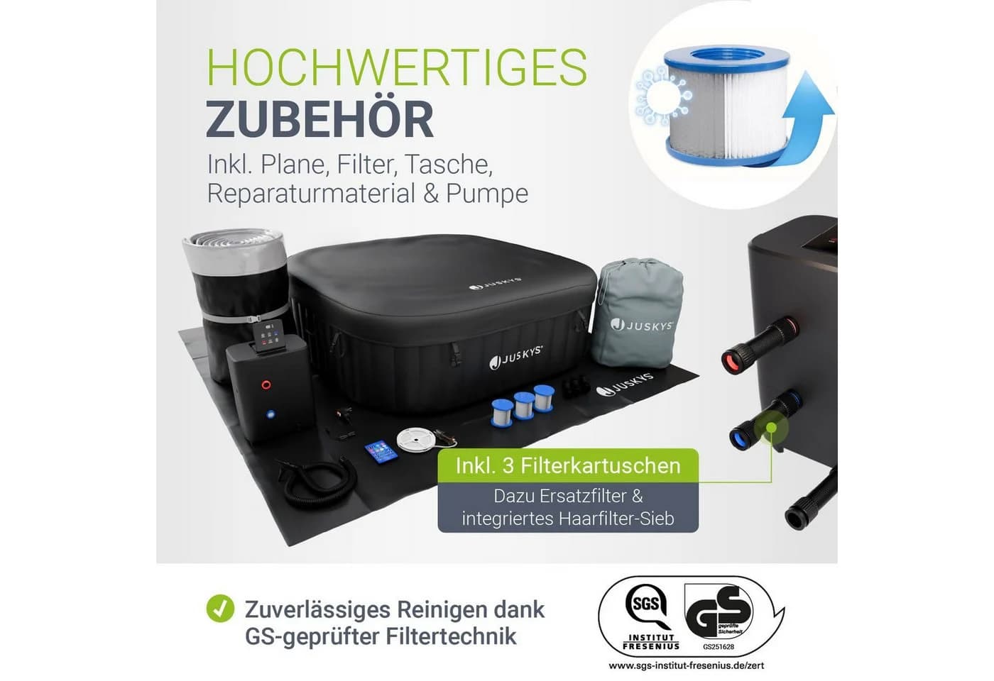 Juskys Whirlpool SpaLuxe mit LED 130 Sprudeldüsen 2400W Heizung 910L - Bild 3