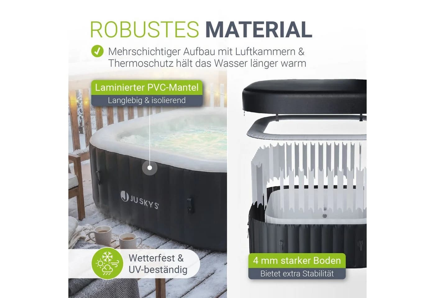 Juskys Whirlpool SpaLuxe mit LED 130 Sprudeldüsen 2400W Heizung 910L - Bild 4