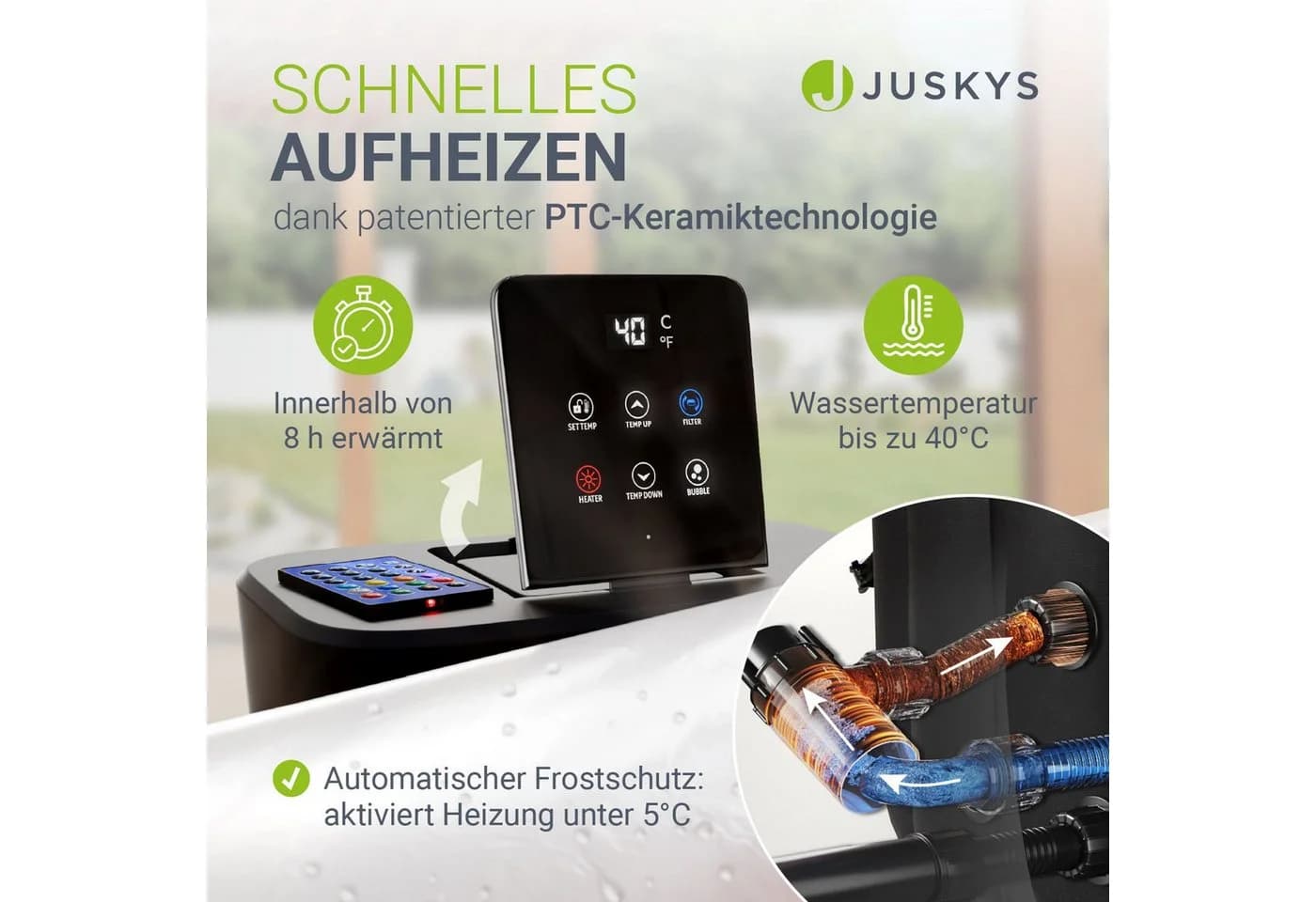 Juskys Whirlpool SpaLuxe mit LED 130 Sprudeldüsen 2400W Heizung 910L - Bild 5
