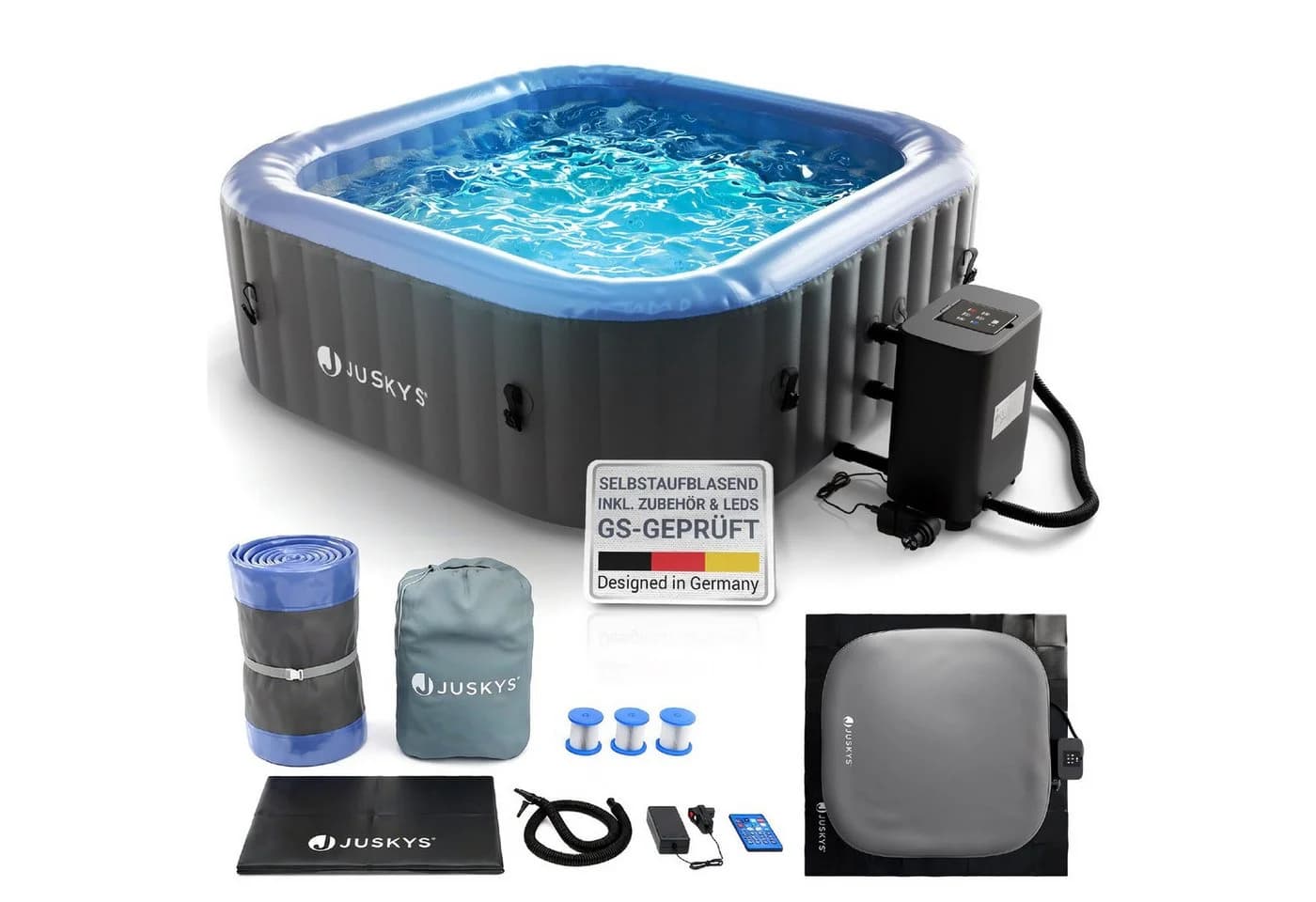 Juskys Whirlpool SpaLuxe LED 130 Sprudeldüsen 2400W Heizung 910L - Bild 3