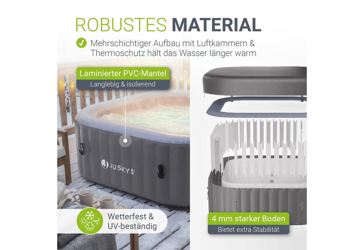 Juskys Whirlpool SpaLuxe LED 130 Sprudeldüsen 2400W Heizung 910L - Bild 5