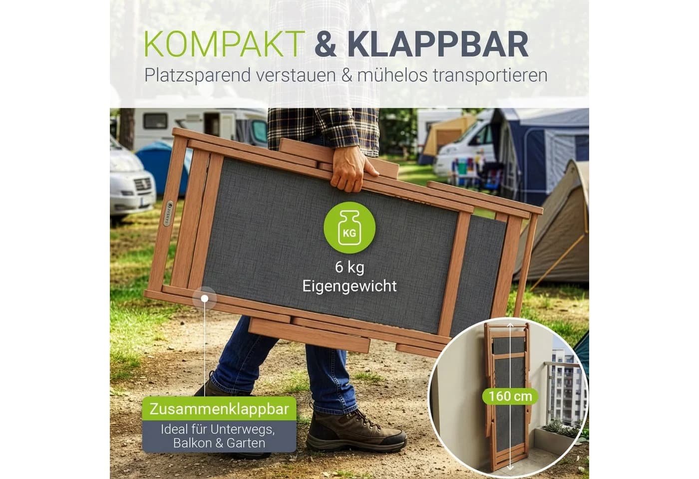 JUSKYS Sonnenliege Tavira 2er Set Dunkelgrau Akazienholz UV-beständig klappbar - Bild 4