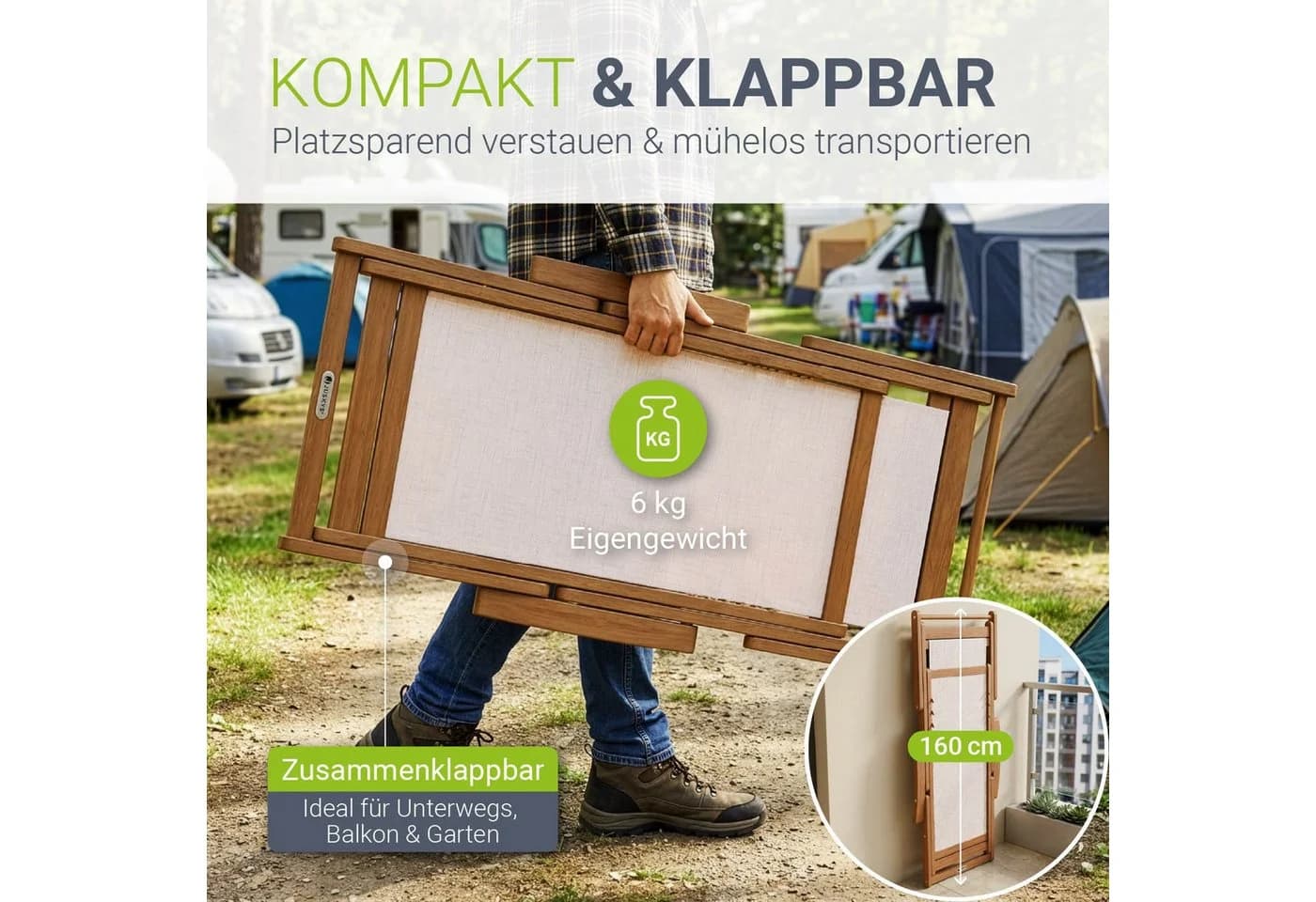 JUSKYS Sonnenliege Tavira 2er Set Creme Akazienholz UV-beständig klappbar - Bild 4