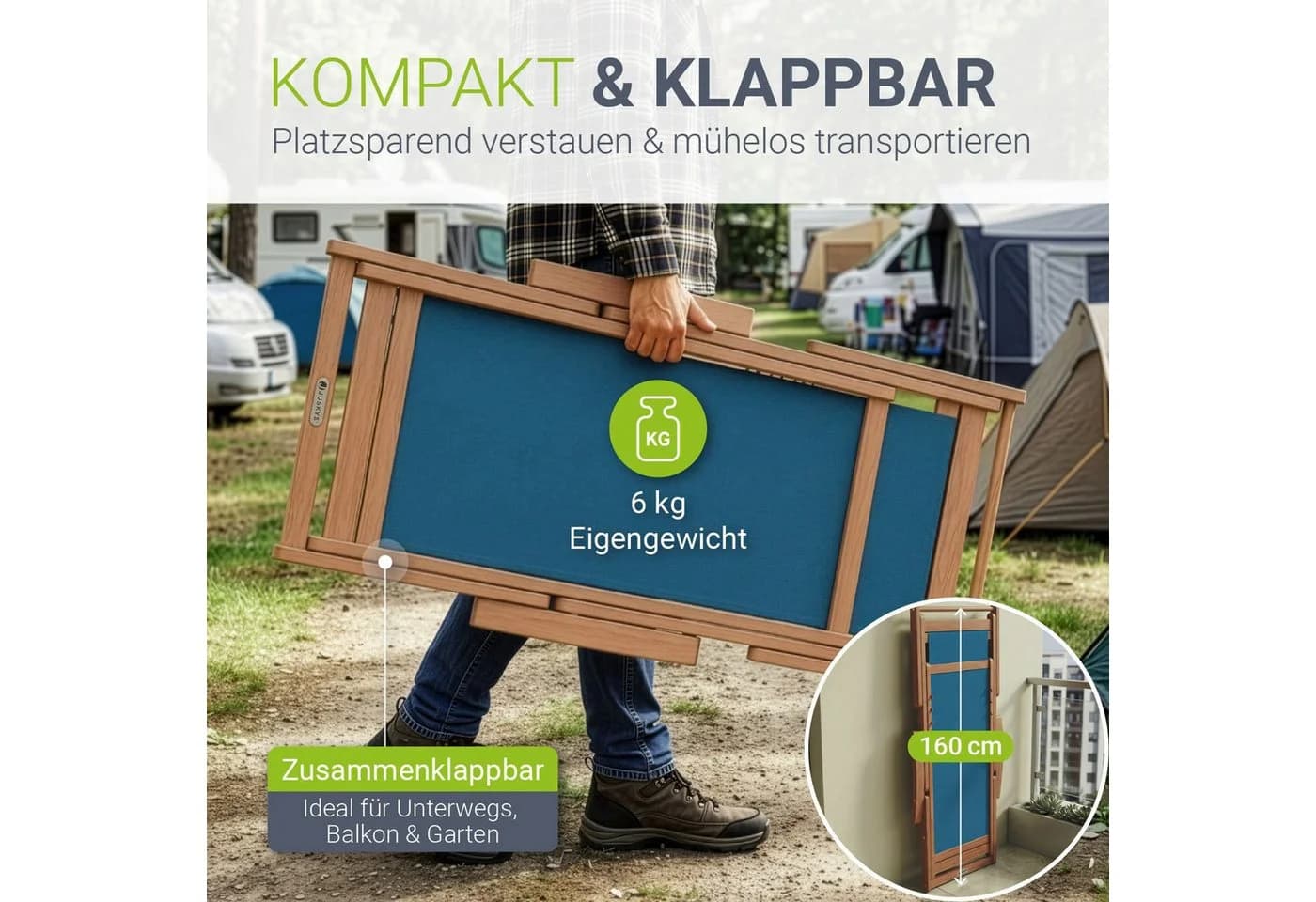 JUSKYS Sonnenliege Tavira 2er Set Petrol Akazienholz UV-beständig klappbar - Bild 4