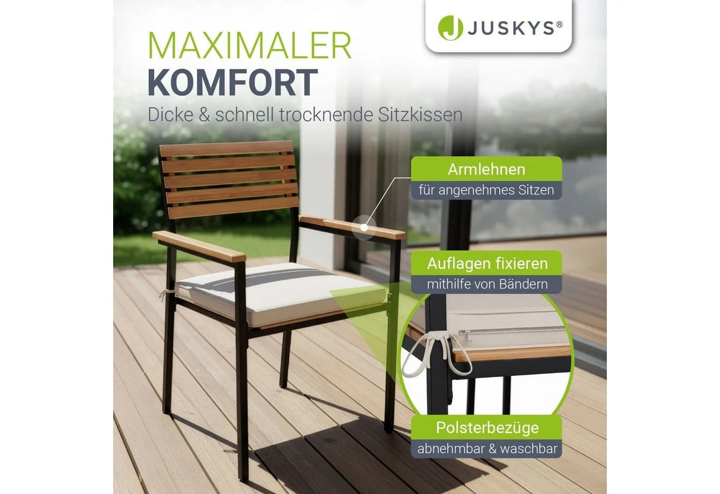 Juskys Gartengarnitur Rhodos 7-tlg. Akazienholz Schwarz - Bild 2