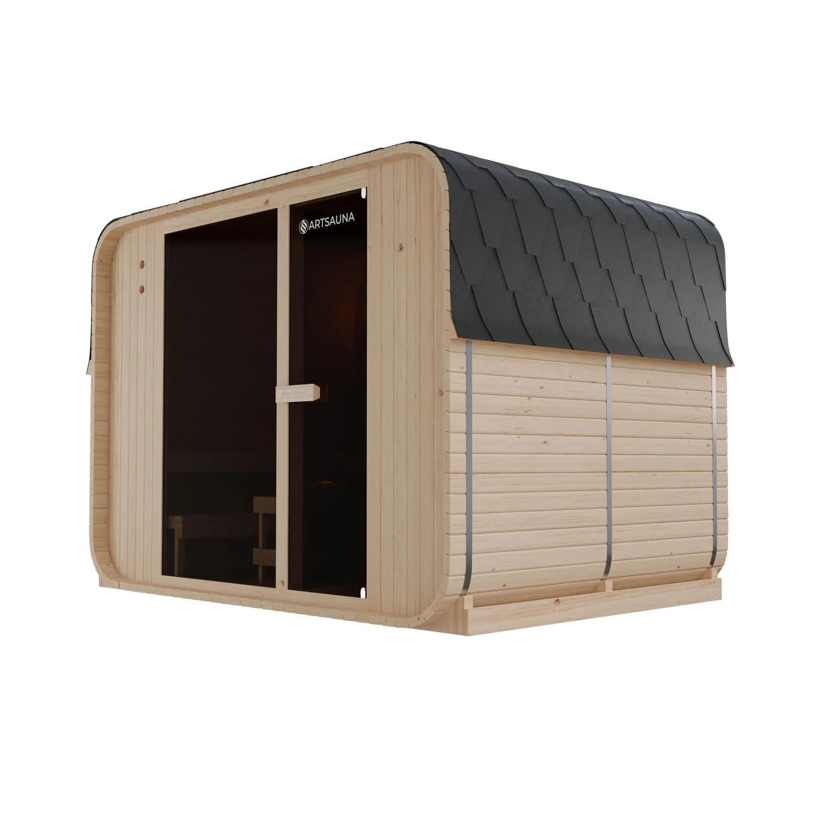 ARTSAUNA® Cube Fasssauna Fjora XXL Natur mit Panorama-Glasfront