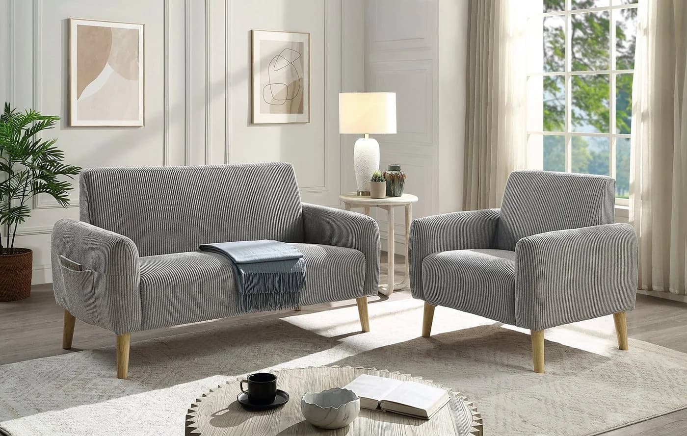 ATLANTIC HOME COLLECTION 2-Sitzer Sofa Moby Grau Cord