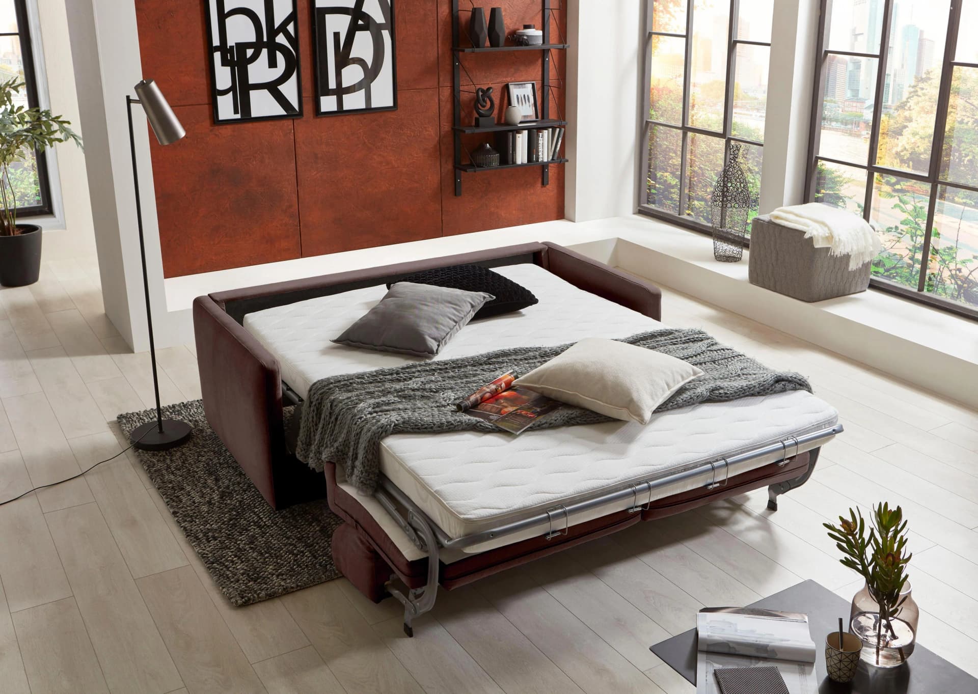 ATLANTIC HOME COLLECTION Schlafsofa Limone Braun mit Komfortschaummatratze