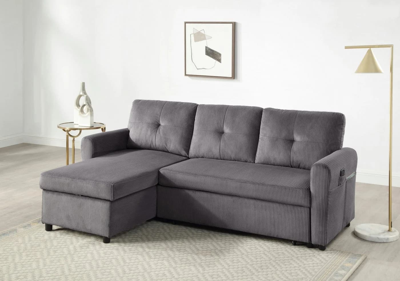 ATLANTIC HOME COLLECTION Schlafsofa Gustavo L-Form Grau mit Bettkasten - Bild 2