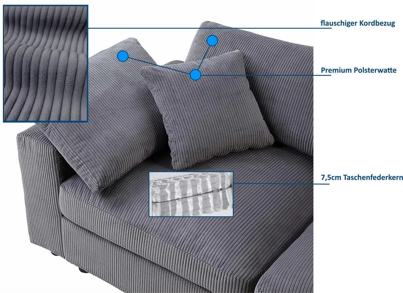 OTTO HOME Bennid 4-Sitzer Modulsofa Grau Cord - Bild 3