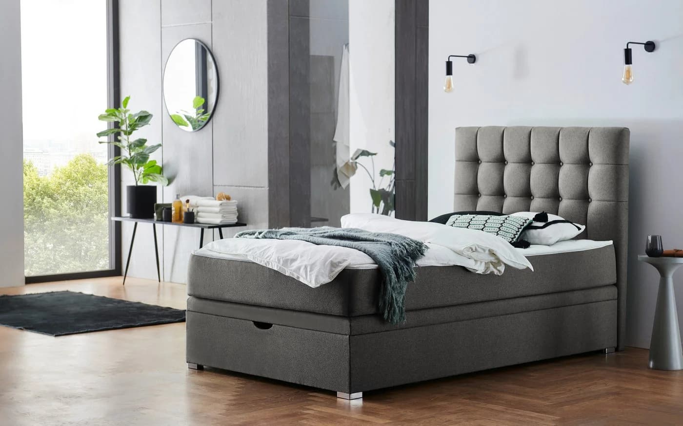 Boxbett Riona Dunkelgrau mit Matratze und Bettkasten - Bild 2