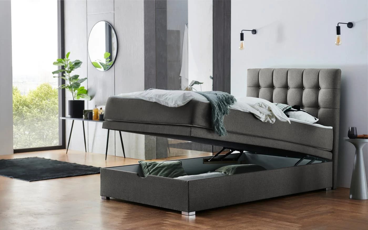 Boxbett Riona Dunkelgrau mit Matratze und Bettkasten - Bild 3