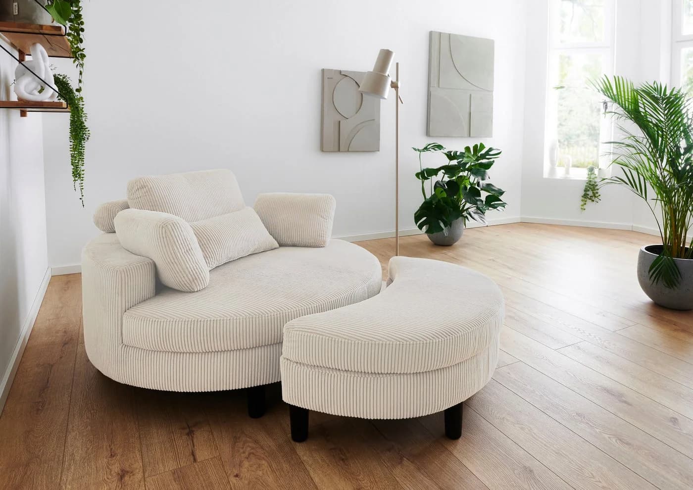 ATLANTIC HOME COLLECTION Loveseat Ravi mit Stauraumhocker Creme-Weiß - Bild 2
