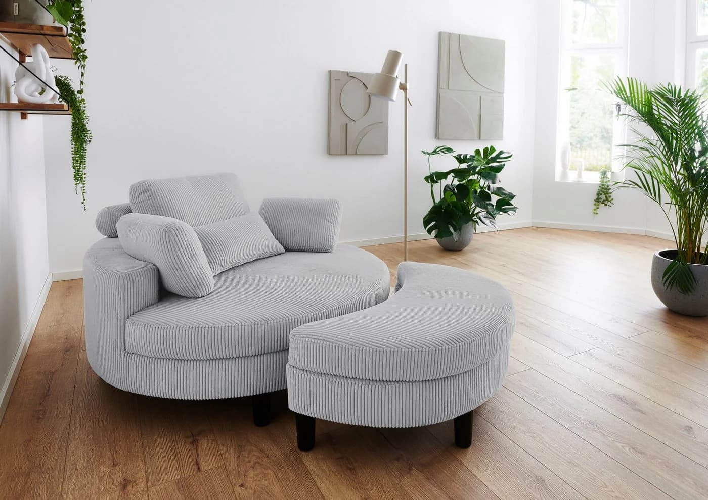 ATLANTIC HOME COLLECTION Loveseat Ravi mit Stauraumhocker Hellgrau - Bild 2