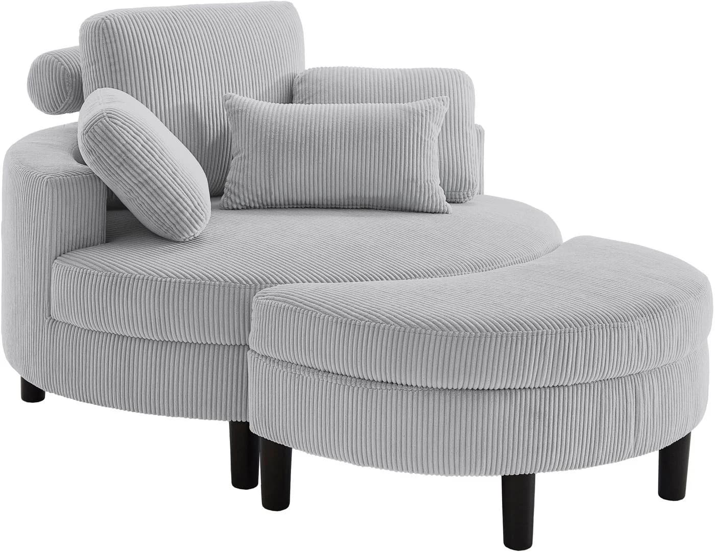 ATLANTIC HOME COLLECTION Loveseat Ravi mit Stauraumhocker Hellgrau - Bild 4