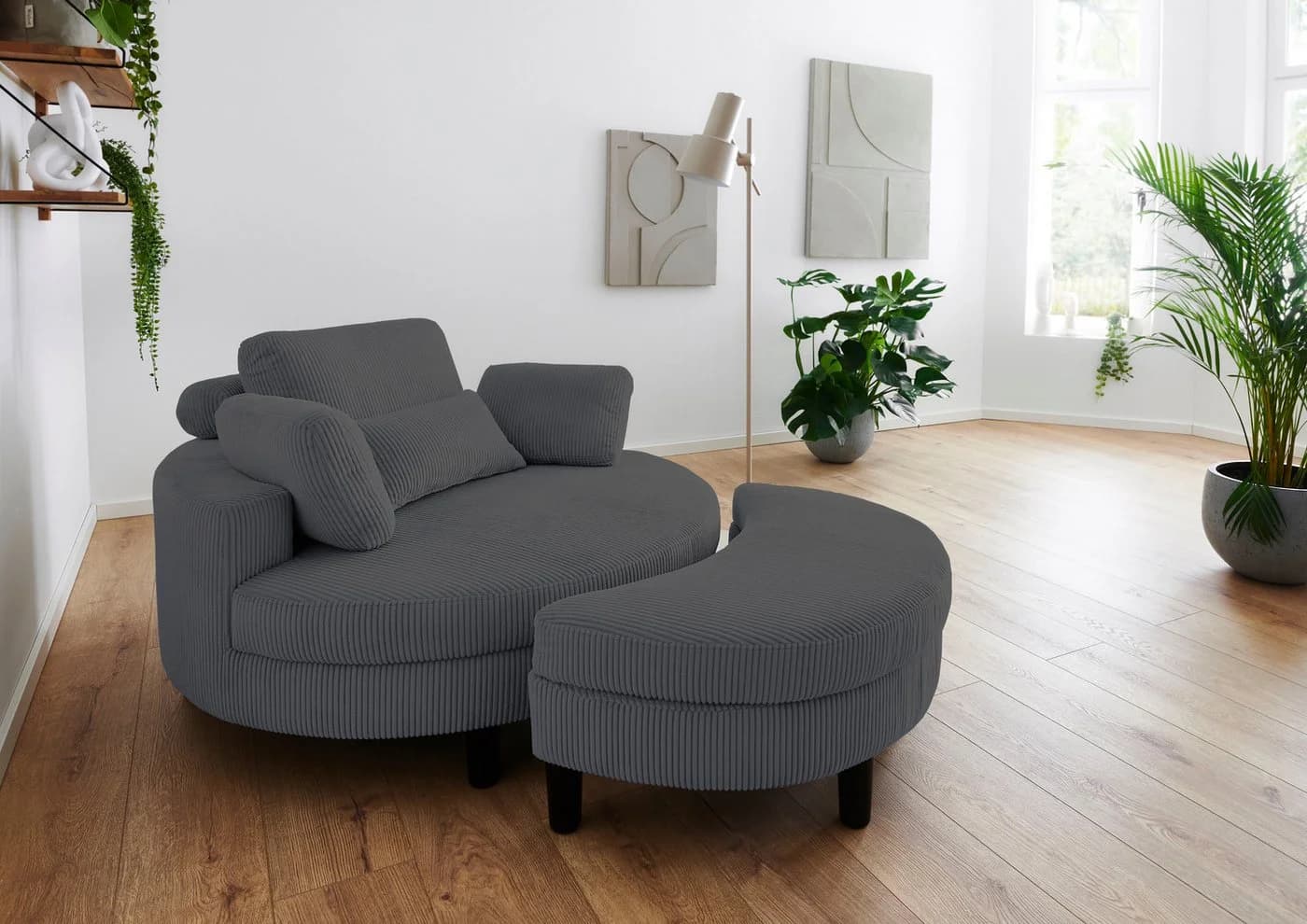 ATLANTIC HOME COLLECTION Loveseat Ravi Anthrazit mit Stauraumhocker - Bild 2