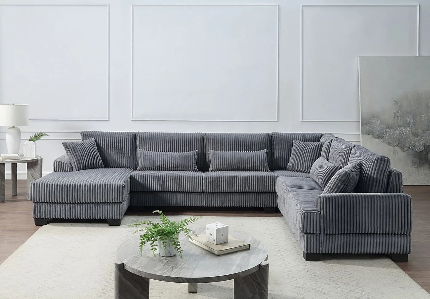 ATLANTIC HOME COLLECTION Wohnlandschaft Miron U-Form Grau Cord - Bild 2