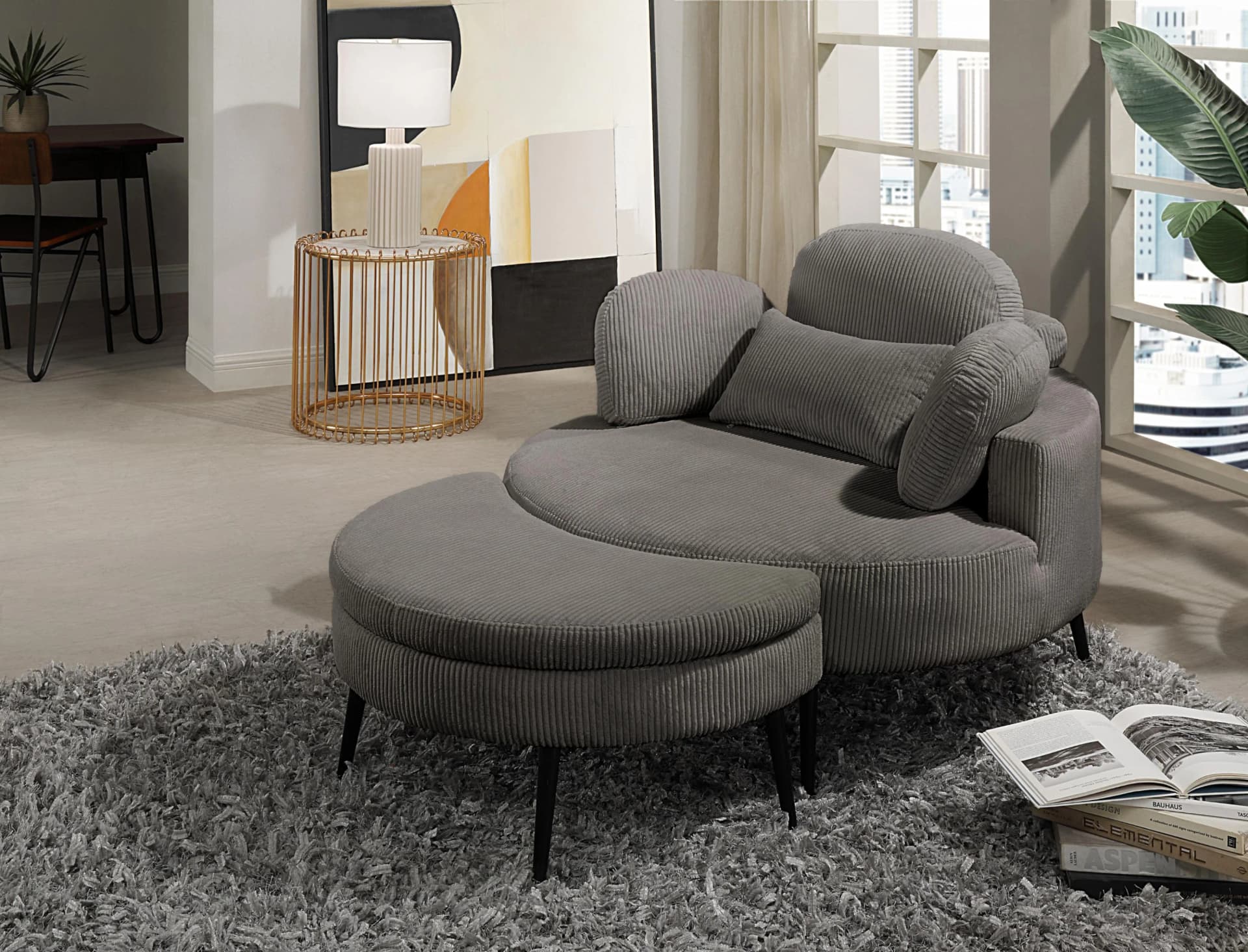 OTTO HOME Riko Sessel Anthrazit mit Stauraumhocker