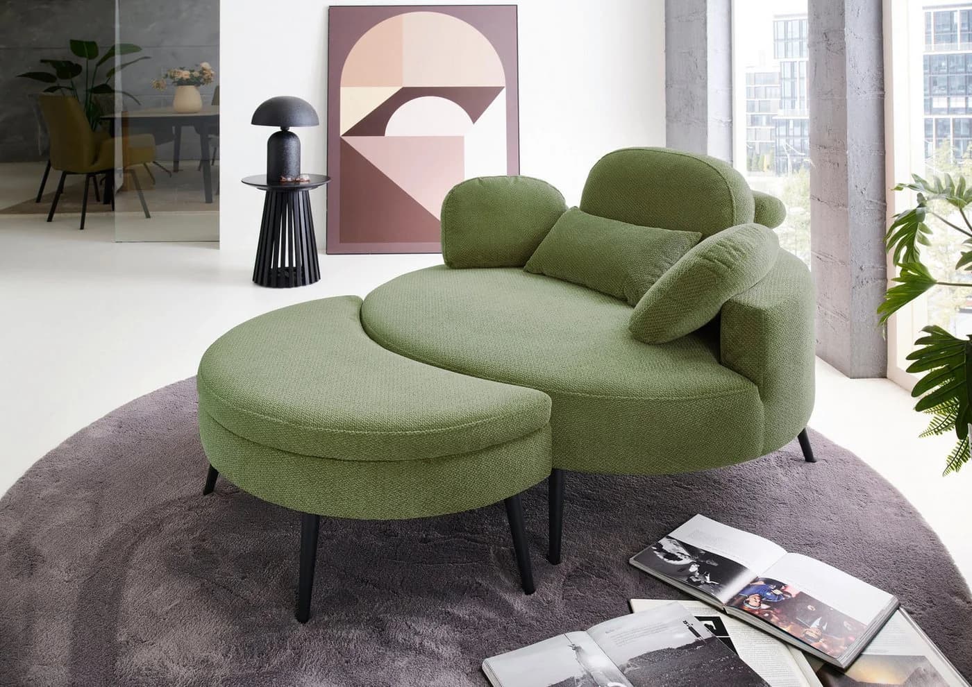 OTTO home Loveseat Riko Sessel Grün mit Stauraumhocker und Verstellfunktion - Bild 2
