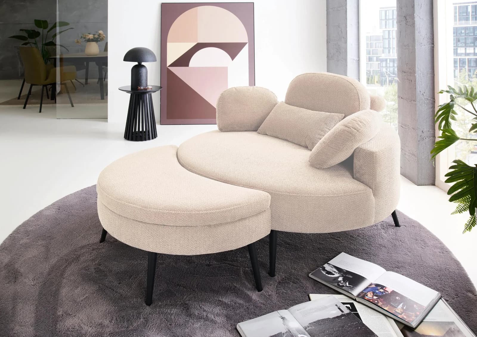 OTTO HOME Riko Sessel Beige mit Stauraumhocker & verstellbarer Rückenlehne