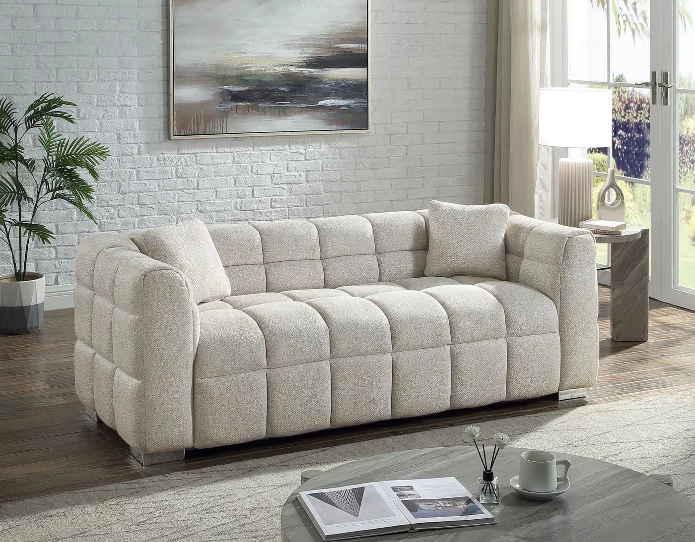 ATLANTIC HOME COLLECTION 3-Sitzer Sofa Creme mit Zierkissen - Bild 2