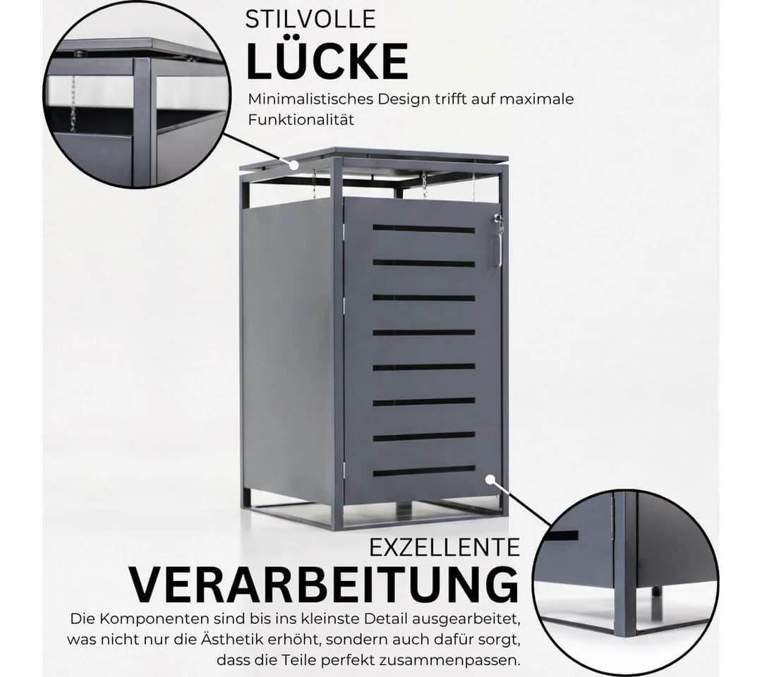 Mega-Holz Mülltonnenbox BASIC Anthrazit 4er 240l mit Schloss - Bild 3