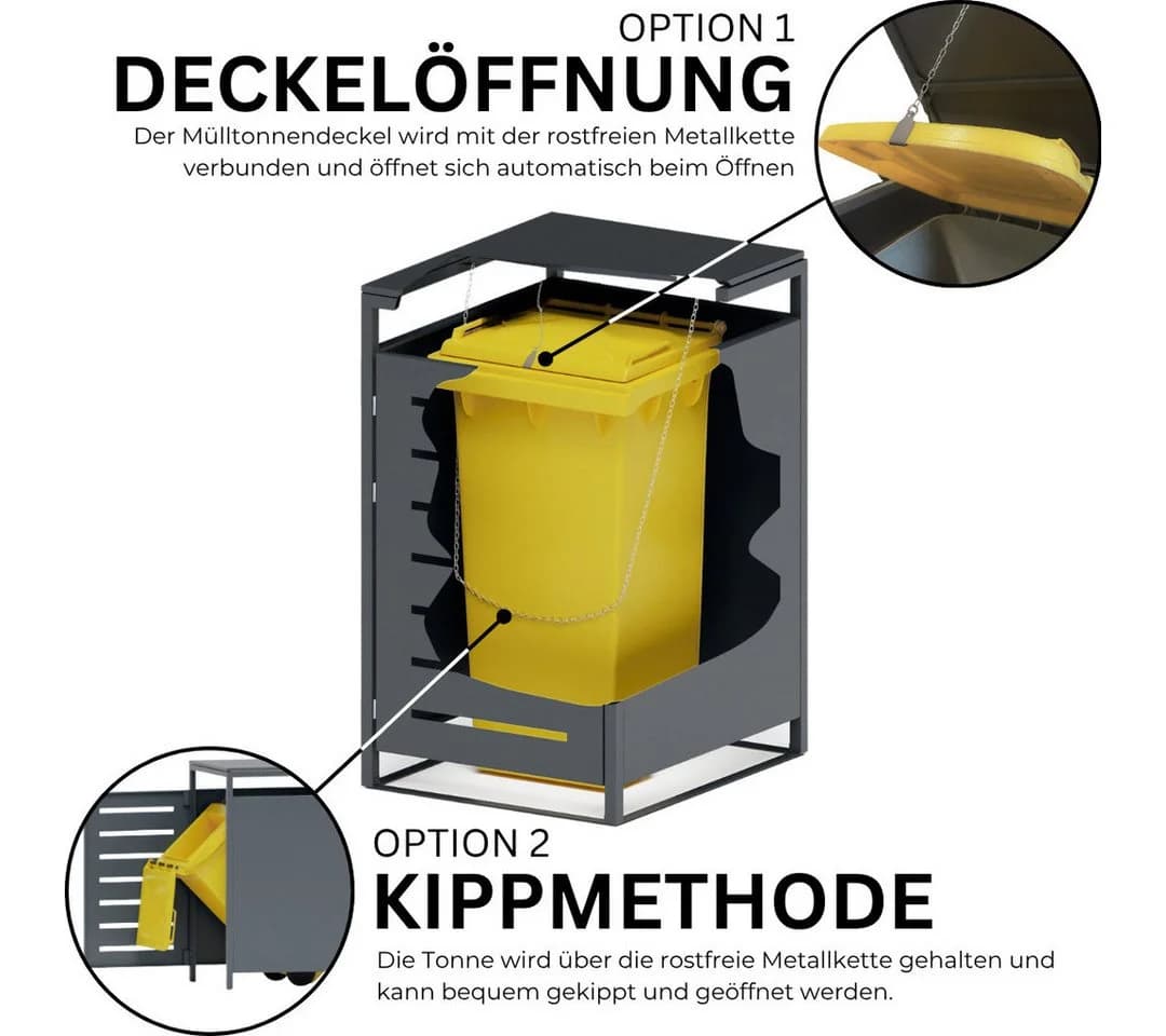 Mega-Holz Mülltonnenbox BASIC Anthrazit 4er 240l mit Schloss - Bild 5