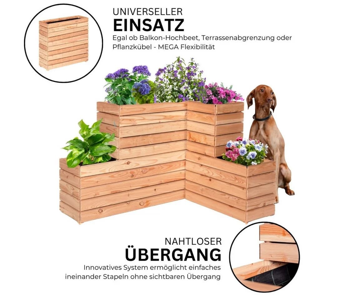 Mega-Holz Hochbeet Balkon Pflanzkübel 90x30x75 cm Lärche Holz Modular - Bild 5