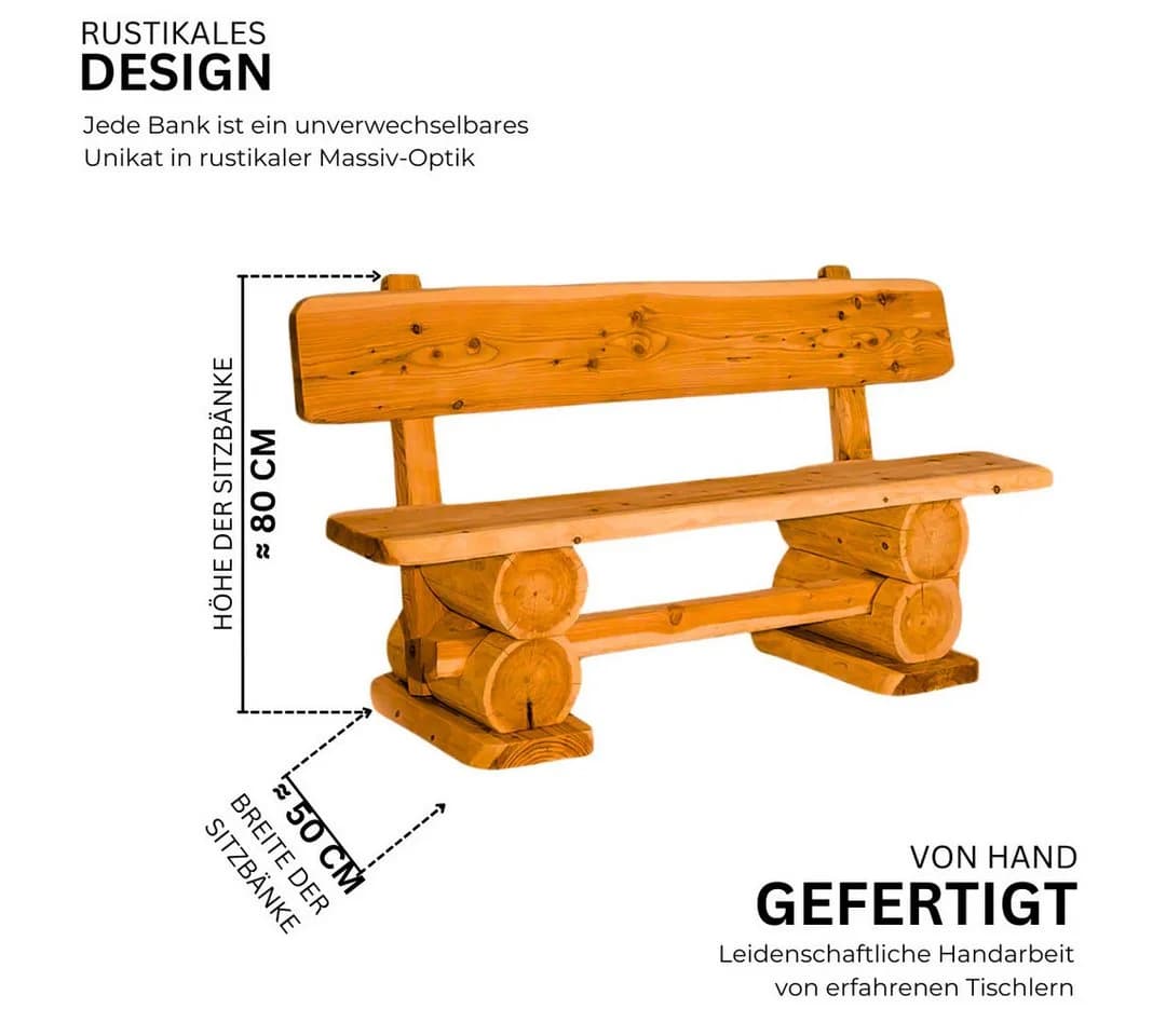Mega-Holz Gartenbank Rustikal Pinie 3-Sitzer