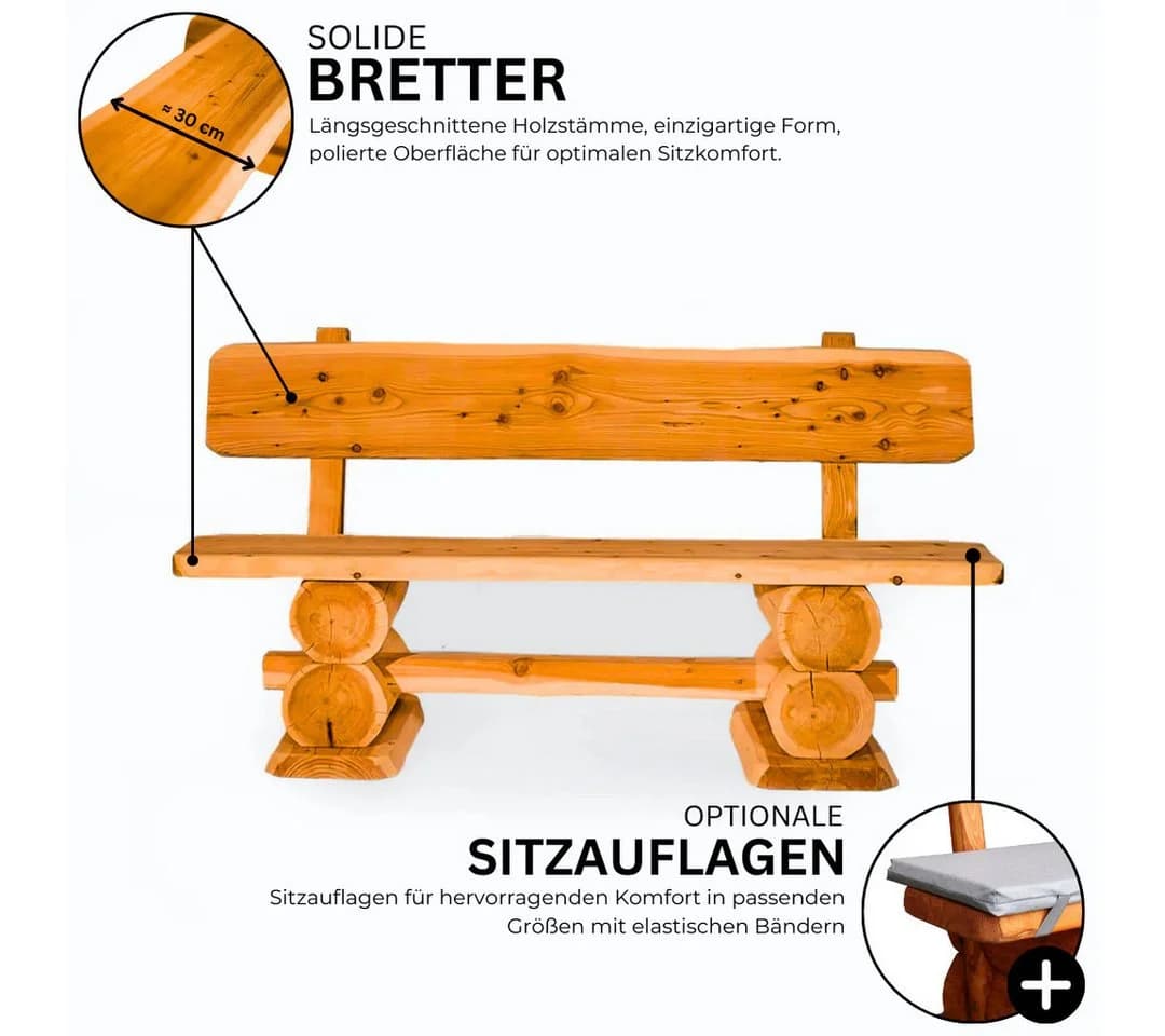 Mega-Holz Gartenbank Rustikal Pinie 3-Sitzer - Bild 3