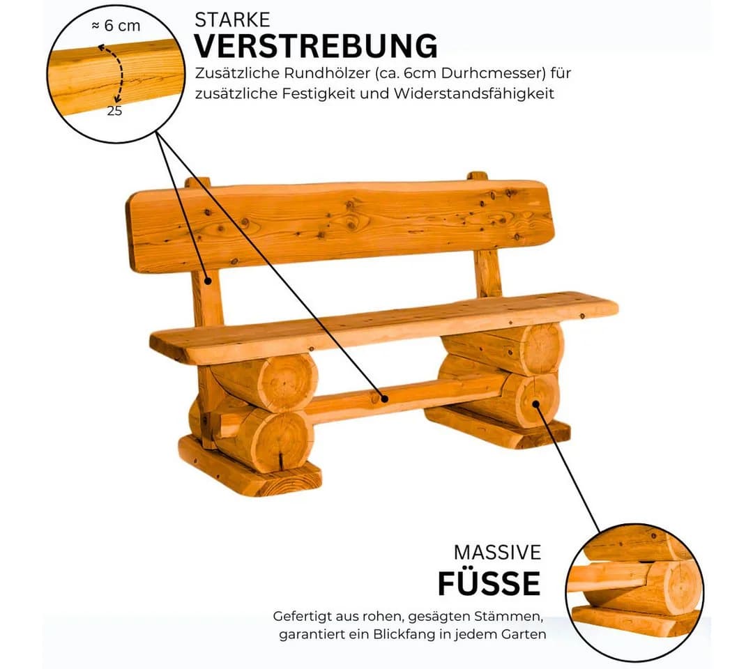 Mega-Holz Gartenbank Rustikal Kiefer 200 cm - Bild 4
