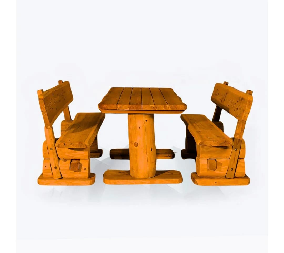 Mega-Holz Garten-Essgruppe Rustikal Kiefer 1 Tisch 2 Bänke - Bild 2