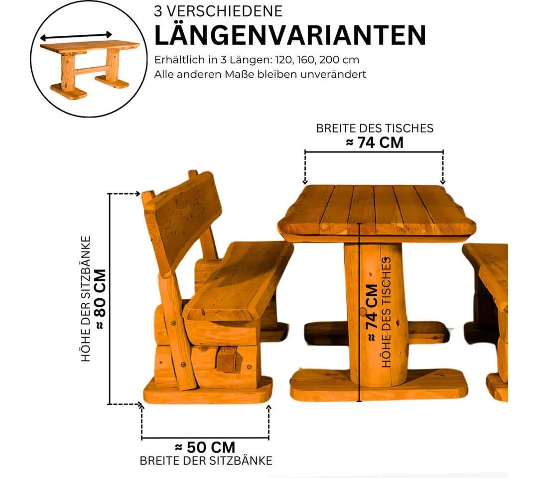 Mega-Holz Garten-Essgruppe Rustikal Kiefer 1 Tisch 2 Bänke - Bild 3