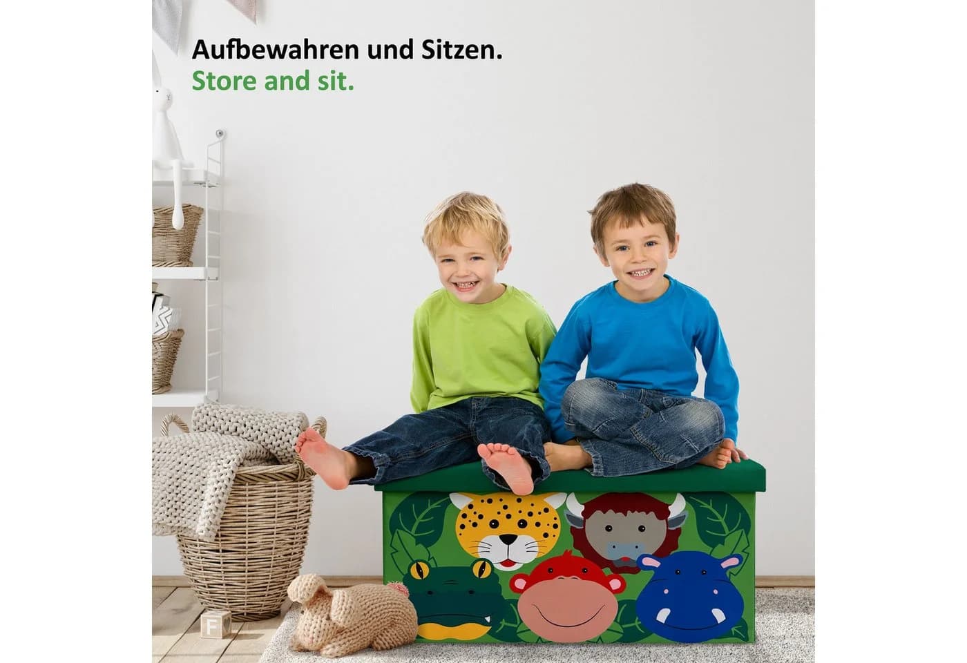 WIESEN.design Spielzeugtruhe 54L Grün - Sitzbank mit Stauraum - Bild 4