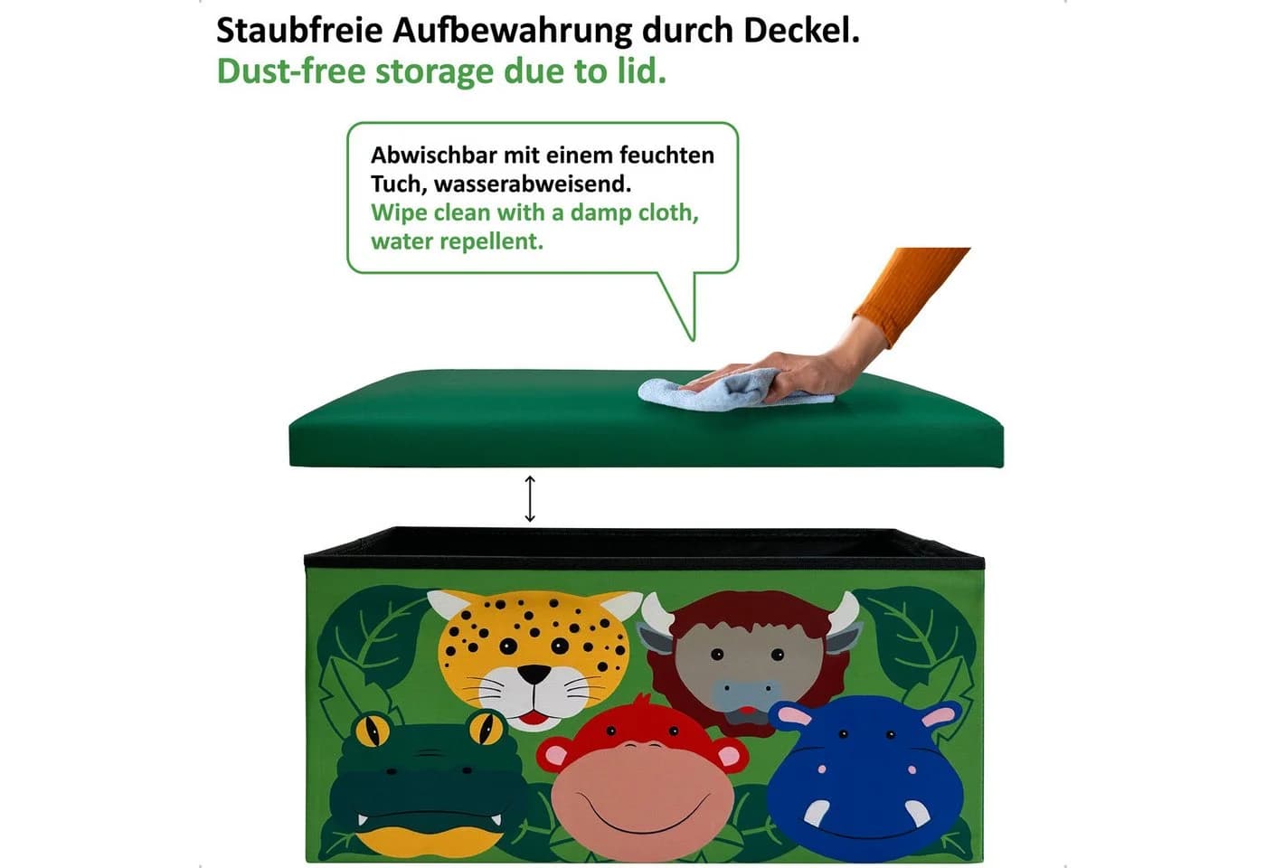 WIESEN.design Spielzeugtruhe 54L Grün - Sitzbank mit Stauraum - Bild 5