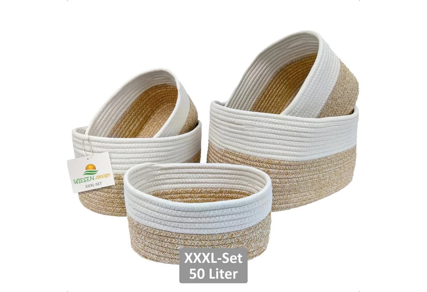 WIESEN.design Aufbewahrungskorb XXXL Set MIRA 50L Baumwolle Braun/Weiß - Bild 2