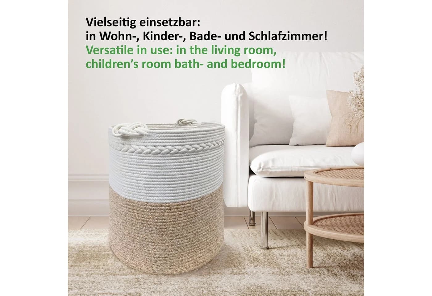 WIESEN.design Wäschekorb KNUT Beige Geflochten Baumwolle Faltbar - Bild 4