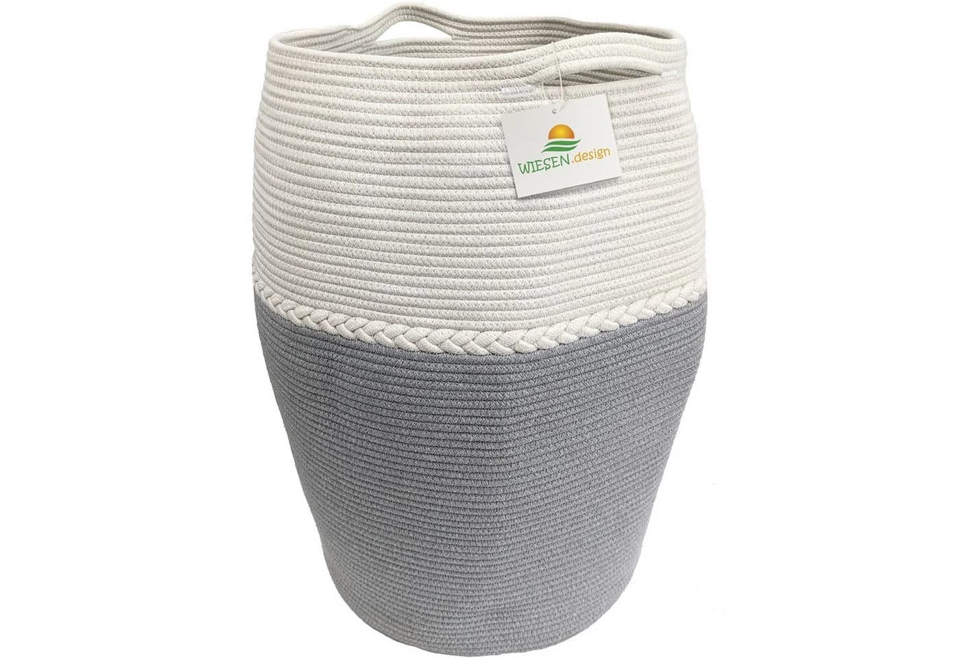 WIESEN.design Wäschekorb Jamila Grau/Weiß 105L Baumwolle geflochten - Bild 2