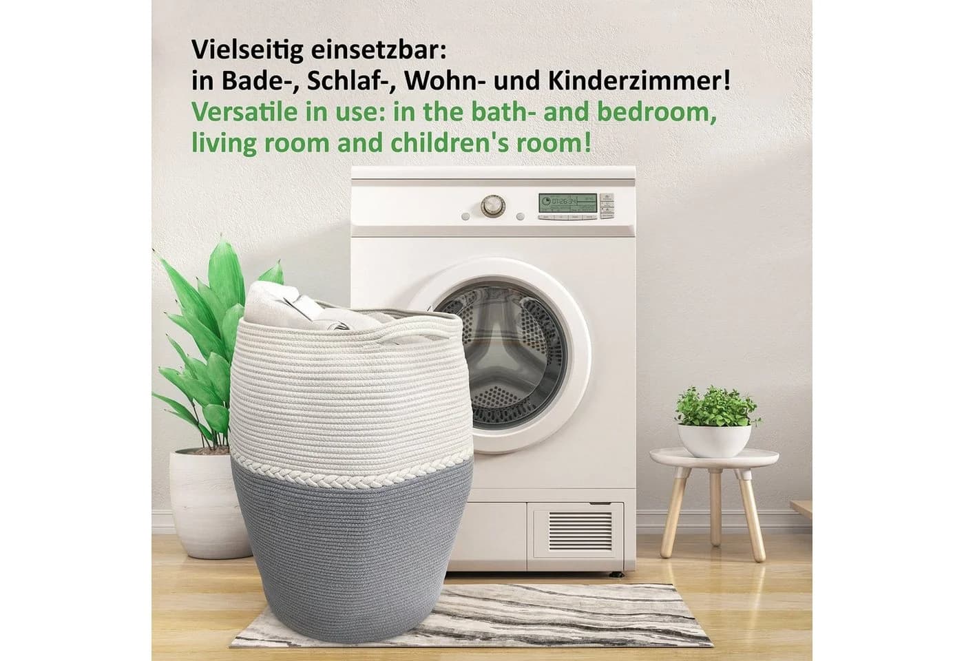 WIESEN.design Wäschekorb Jamila Grau/Weiß 105L Baumwolle geflochten - Bild 4