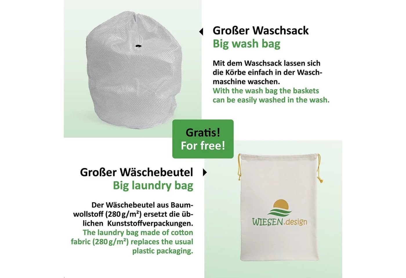 WIESEN.design Wäschekorb Jamila Grau/Weiß 105L Baumwolle geflochten - Bild 5