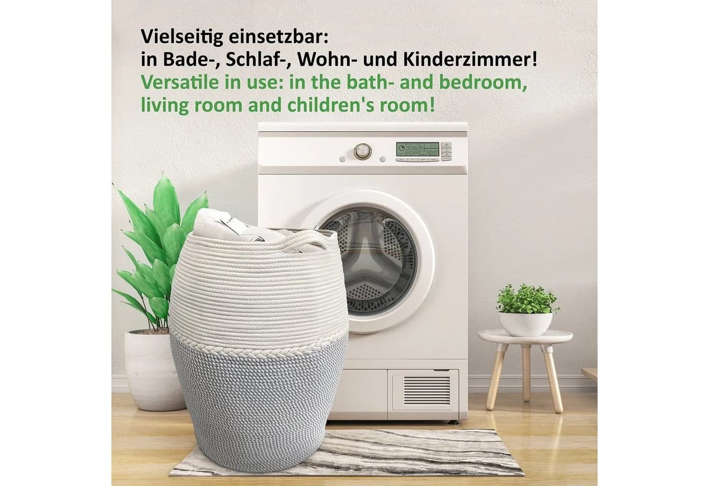 WIESEN.design Wäschekorb Jamila Grau/Weiß 105L Baumwolle - Bild 4
