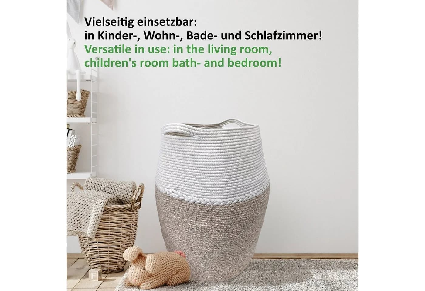 WIESEN.design Wäschekorb Jamila Braun/Weiß 105L Baumwolle - Bild 4