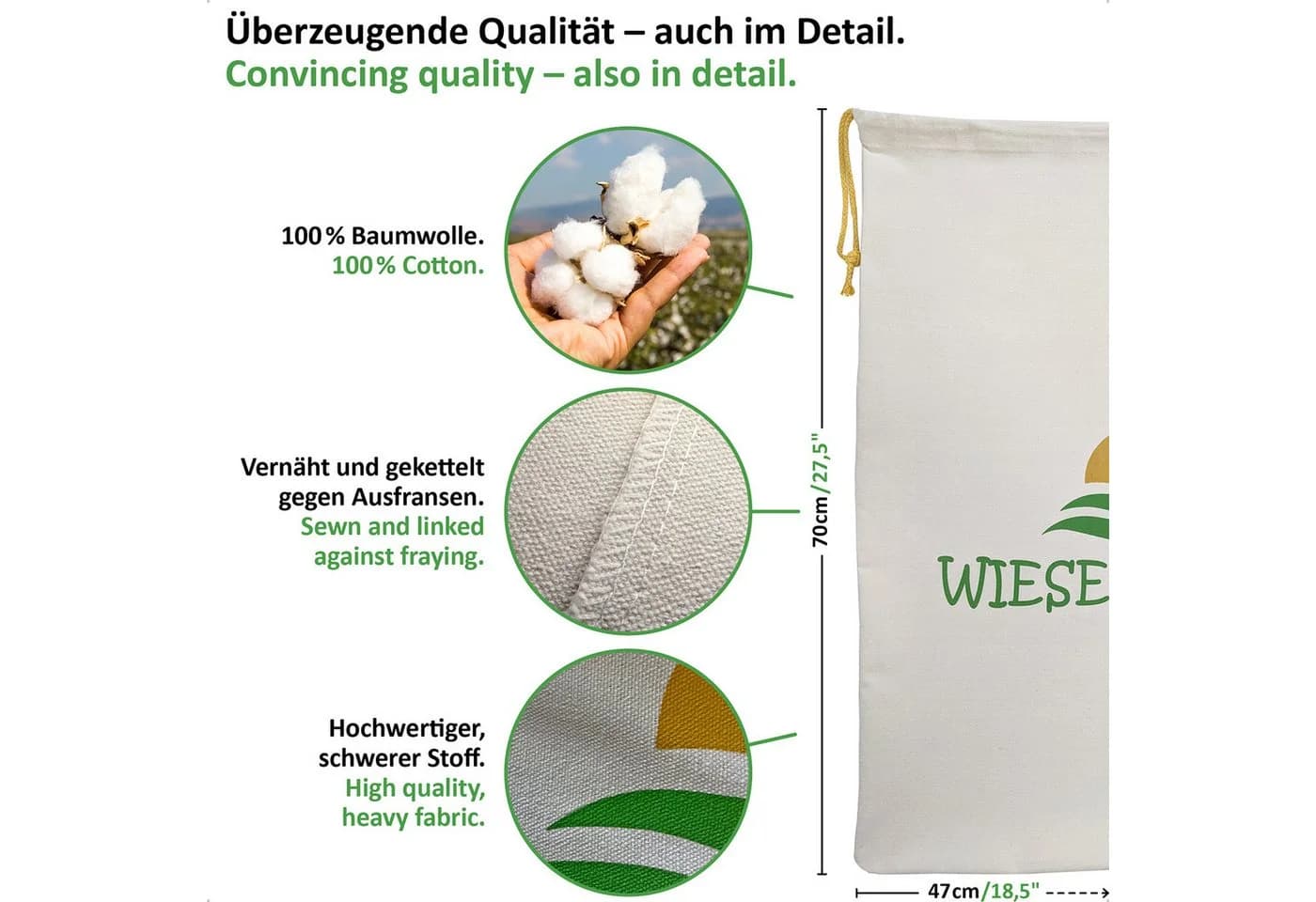 WIESEN.design Wäschesack Set Baumwollbeutel mit Kordelzug - Bild 3